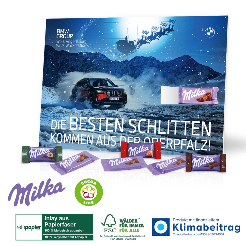 Tisch-Adventskalender mit Milka Schokolade - Inlay aus Papier